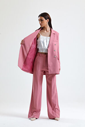 İçi Astarlı  Hürrem Kumaş Oversize Blazer Ceket | Ckt34236 Pudra