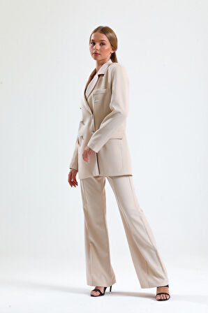 İçi Astarlı  Hürrem Kumaş Oversize Blazer Ceket | Ckt34236 Taş