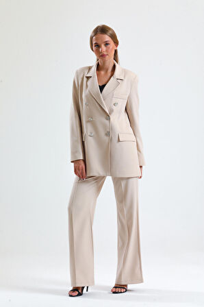 İçi Astarlı  Hürrem Kumaş Oversize Blazer Ceket | Ckt34236 Taş