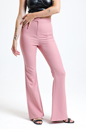 İspanyol Paça Fermuarlı  Cepli Hürrem Pantolon | Pnt35010 Pudra