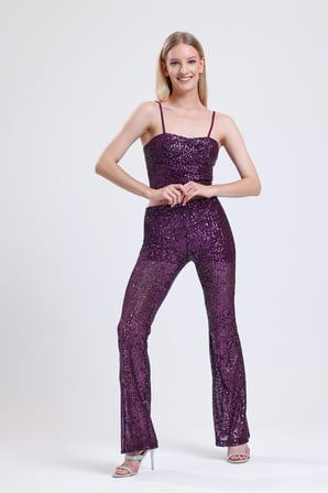 Astarlı Gizli Fermuarlı Zara Payet Pantolon | Pnt32488 Mor