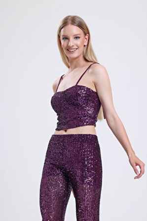 Sense Gloplu Arkası Fermuarlı Payet Bustiyer BST33154 Mor