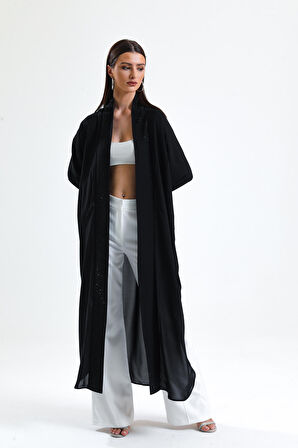 Önü Taş Detaylı Abiye Kimono | KMN34913 Siyah