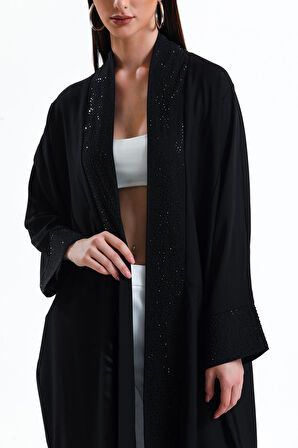 Önü Taş Detaylı Abiye Kimono | KMN34913 Siyah