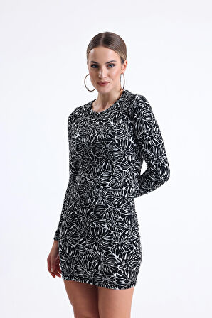 Uzun Kol Jakarlı Bluz | Blz35200 Siyah-Ekru