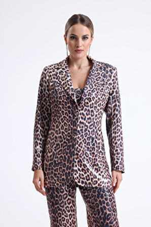 İci Astarlı Leopar Desenli Abiye Pul payet Ceket | CKT34264 KZIL LEOPAR