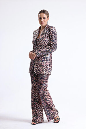 İci Astarlı Leopar Desenli Abiye Pul payet Ceket | CKT34264 KZIL LEOPAR