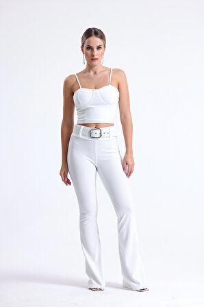 Kemer Detaylı Ottoman Pantolon | Pnt34753 Beyaz