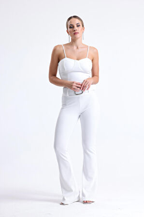 Kemer Detaylı Ottoman Pantolon | Pnt34753 Beyaz