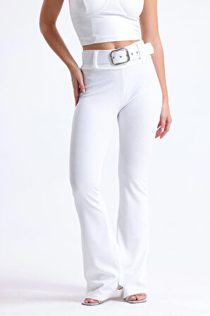 Kemer Detaylı Ottoman Pantolon | Pnt34753 Beyaz