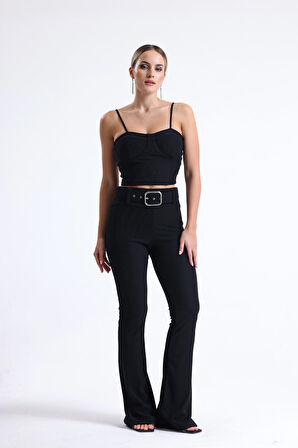 Kemer Detaylı Ottoman Pantolon | Pnt34753 Siyah