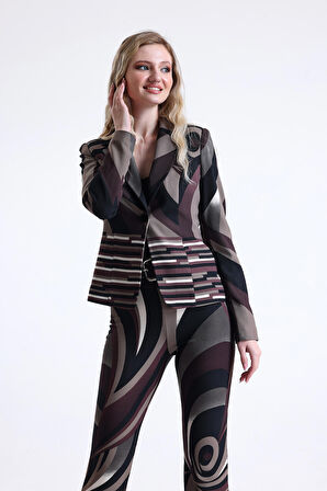 Astarlı Desenli Ottoman Blazer Ceket | Ckt 35257 Kahve Bej Siyah Desenli