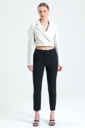 Cigarette 18 Cm Dar Paça Dokuma  Pantolon Siyah