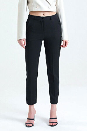 Cigarette 18 Cm Dar Paça Dokuma  Pantolon Siyah