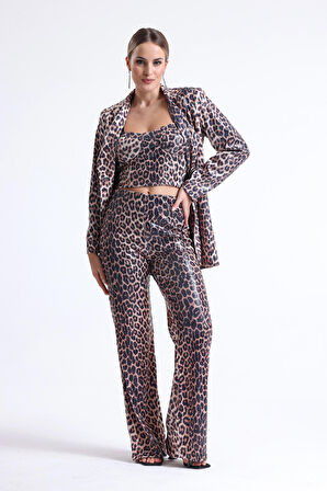 Sense Geniş Paçalı Payet Pantolon | Pnt32440 KZIL LEOPAR