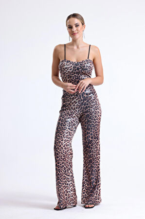 Sense Geniş Paçalı Payet Pantolon | Pnt32440 KZIL LEOPAR