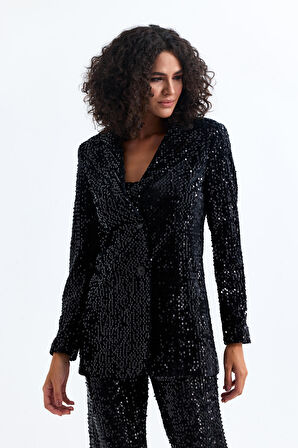 Astarlı Pul Payet Abiye Ceket Ckt35369 Siyah Siyah