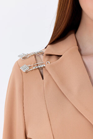 Astarlı İğne Detaylı Ottoban Ceket | Ckt34752 Camel