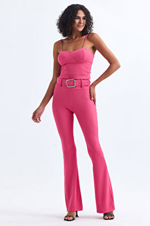 Kemer Detaylı Ottoman Pantolon | Pnt34753 Pembe