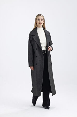 Astarlı Uzun Desenli  Trençkot | KBN35234 Antrasit