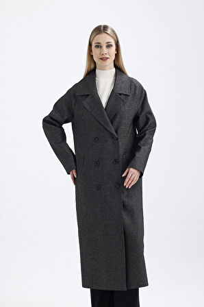 Astarlı Uzun Desenli  Trençkot | KBN35234 Antrasit