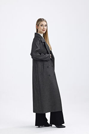 Astarlı Uzun Desenli  Trençkot | KBN35234 Antrasit