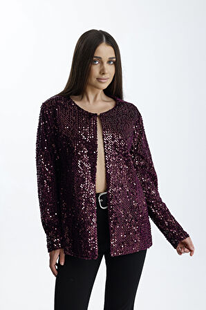 Astarlı Mevsimlik Kadife Üstüne Payet İşleme Abiye Ceket | CKT34356 Bordo