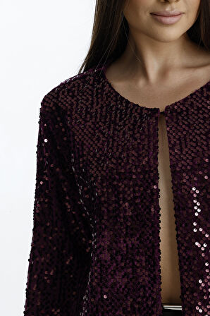 Astarlı Mevsimlik Kadife Üstüne Payet İşleme Abiye Ceket | CKT34356 Bordo