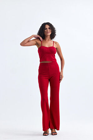 Beli Lastikli Simli Pukuro Abiye Pantolon | Pnt35399 Bordo