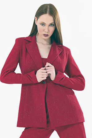Astarlı  Simli Pukuro Abiye Ceket | CKT35406 Bordo