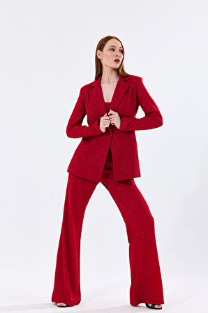 Astarlı  Simli Pukuro Abiye Ceket | CKT35406 Bordo