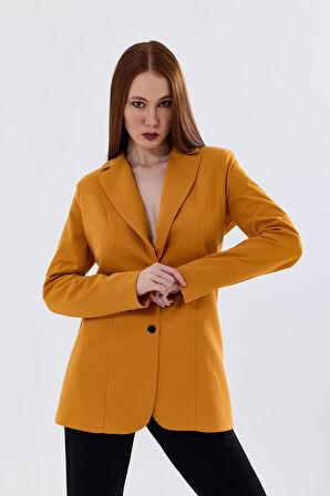 Astarlı  Düğmeli Scuba Krep Ceket | Ckt35446 Safran