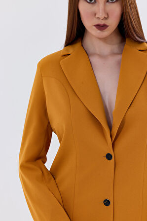 Astarlı  Düğmeli Scuba Krep Ceket | Ckt35446 Safran