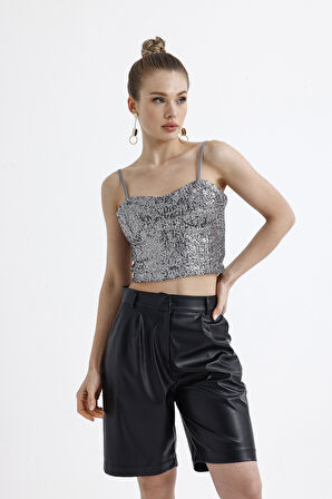 Sense Gloplu Arkası Fermuarlı Payet Bustiyer BST33154 Antrasit