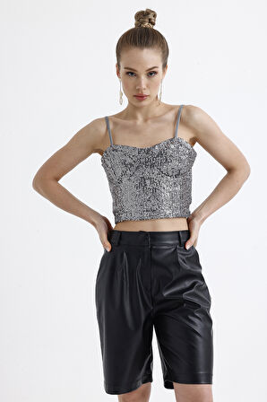 Sense Gloplu Arkası Fermuarlı Payet Bustiyer BST33154 Antrasit