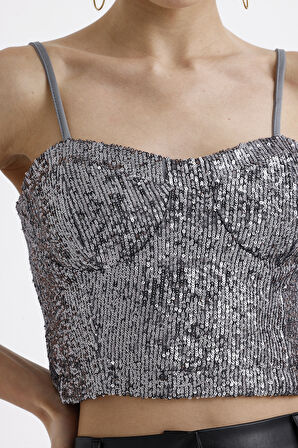 Sense Gloplu Arkası Fermuarlı Payet Bustiyer BST33154 Antrasit