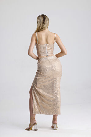 Sense Gloplu Arkası Fermuarlı Payet Bustiyer BST33154 K.Bej