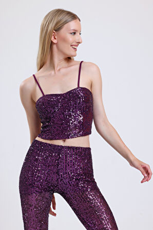 Sense Gloplu Arkası Fermuarlı Payet Bustiyer BST33154 Mor