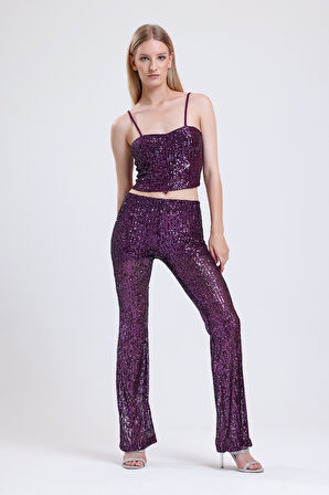 Sense Gloplu Arkası Fermuarlı Payet Bustiyer BST33154 Mor