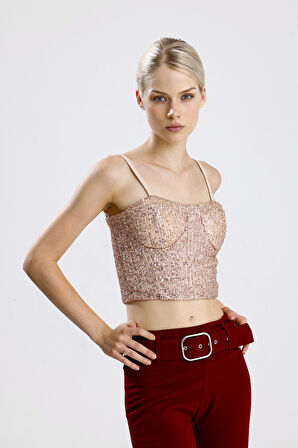 Sense Gloplu Arkası Fermuarlı Payet Bustiyer BST33154 Somon