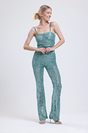 Sense Gloplu Arkası Fermuarlı Payet Bustiyer BST33154 Yesıl