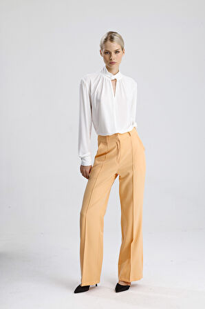 Süs Dikişli Hürrem Kumaş  Bol Paça Pantolon | Pnt34239 Somon