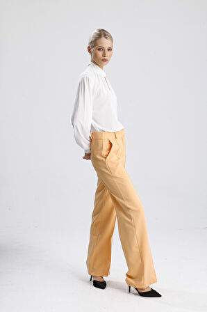 Süs Dikişli Hürrem Kumaş  Bol Paça Pantolon | Pnt34239 Somon