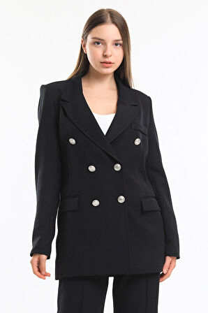 İçi Astarlı  Hürrem Kumaş Oversize Blazer Ceket | Ckt34236 Siyah