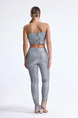 Gloplu Arkası Fermuarlı  Zara Payet Bustiyer | BST33154 Grı