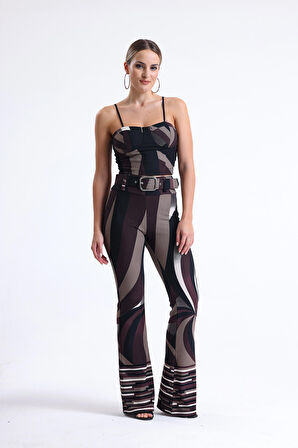 Desenli Ottoman Kemerli Pantolon | Pnt35240 Kahve Bej Siyah Desenli