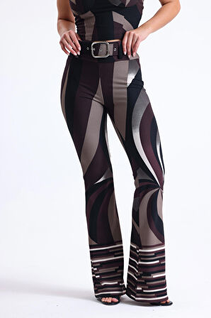 Desenli Ottoman Kemerli Pantolon | Pnt35240 Kahve Bej Siyah Desenli