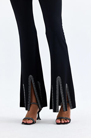 Kemerli Taş Detaylı Abiye Pantolon | Pnt35061 Siyah