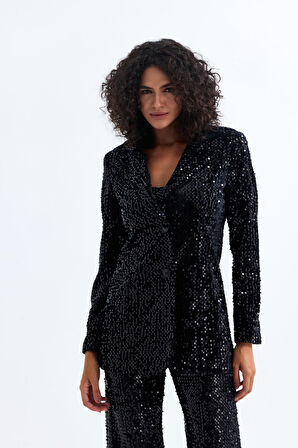 Astarlı Pul Payet Abiye Ceket Ckt35369 Siyah Siyah