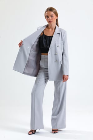 Kadın Takım Elbise Ceket Ve Pantolon | TK34239 Grı
